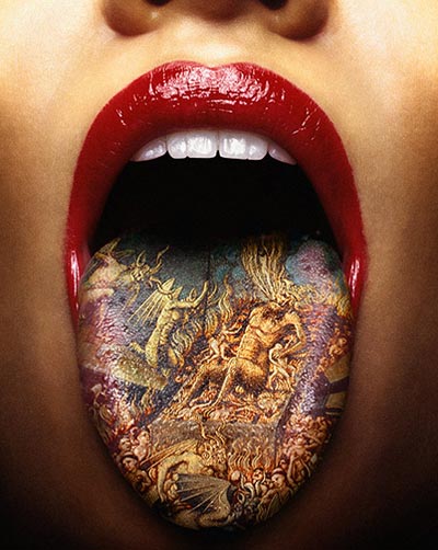 Tattoos: '666' inside of her lip. Piercing: Nose & Septum.